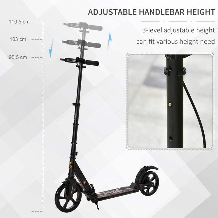 Adjustable Aluminum Teens & Adults Kick Scooter - Foldable with Dual Brakes & Shock Mitigation, 95.5-110.5cm Height - Ideal Ride-On for Ages 14+ in Black