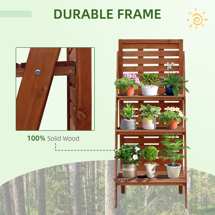 Solid Wood 3-Tier Planter Stand - Ladder Shelf Design for Herbs, Flowers, and Plants - Space-Saving Outdoor Storage Organizer