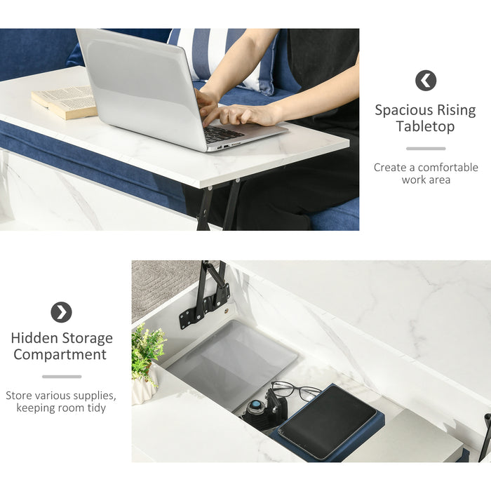 Modern Lifting Coffee Table - Hidden Storage Compartment, Faux Marble Finish - Space-Saving Furniture for Living Room Organization