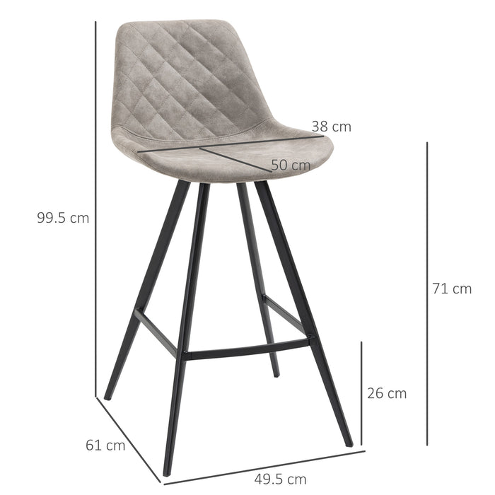 Vintage Microfiber Bar Stools, Set of 2 - Padded Tub Seats with Quilted Design and Steel Frame, with Footrest - Ideal for Home Bar, Cafe, or Kitchen Seating in Stylish Grey