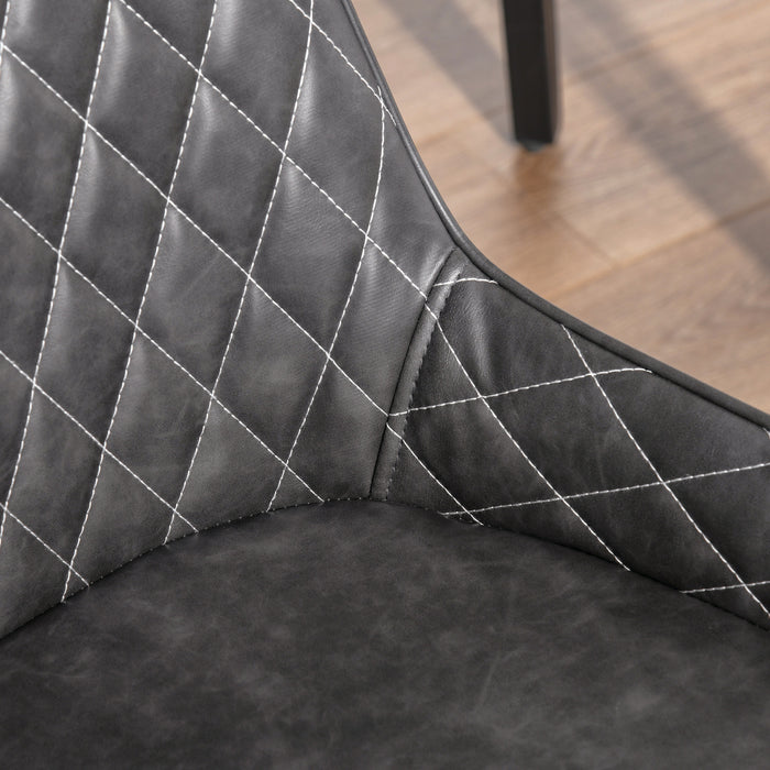 Vintage-Inspired Grey PU Leather Chairs - Set of 2 Upholstered Side Chairs with Metal Legs for Dining & Living Room Areas - Ideal for Home and Small Spaces Comfort Dining
