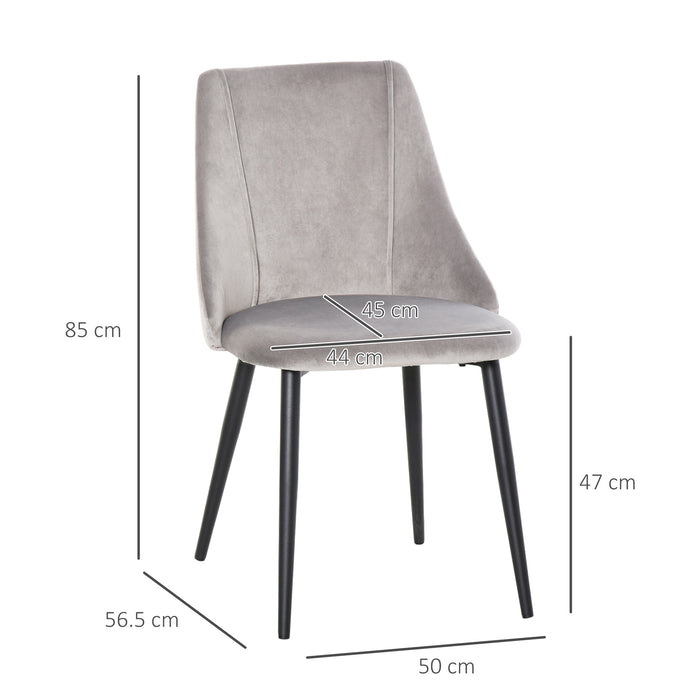Modern Velvet Upholstered Dining Chairs - Set of 2 High Back Accent Seats with Sleek Metal Legs - Elegant Seating for Contemporary Home Decor, Grey