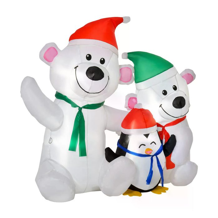 Inflatable Christmas Decoration with Two Bears and Penguin - 1.1m Light-Up Outdoor Holiday Display - Ideal for Garden, Party, and Festive Decorations
