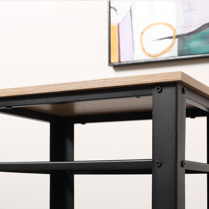 3-Tier Industrial Boxy Side Table with Metal Frame - Ample Storage with 2 Open Shelves, Robust Design - Chic Display Stand for Modern Bedroom or Living Space