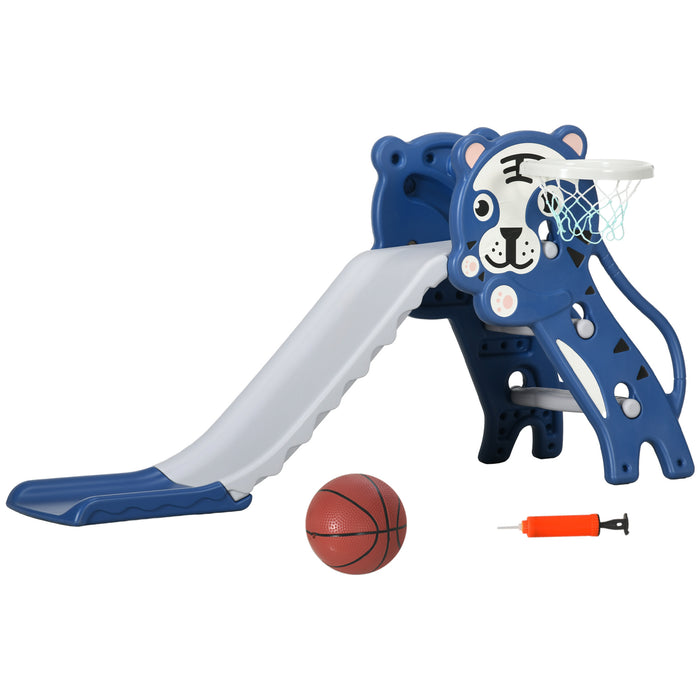 Indoor 2-in-1 Toddler Playset with Slide and Basketball Hoop - Safe and Fun Activity Center for Ages 18-36 Months - Blue Slide with Easy-grip Steps and Ball Included for Active Play