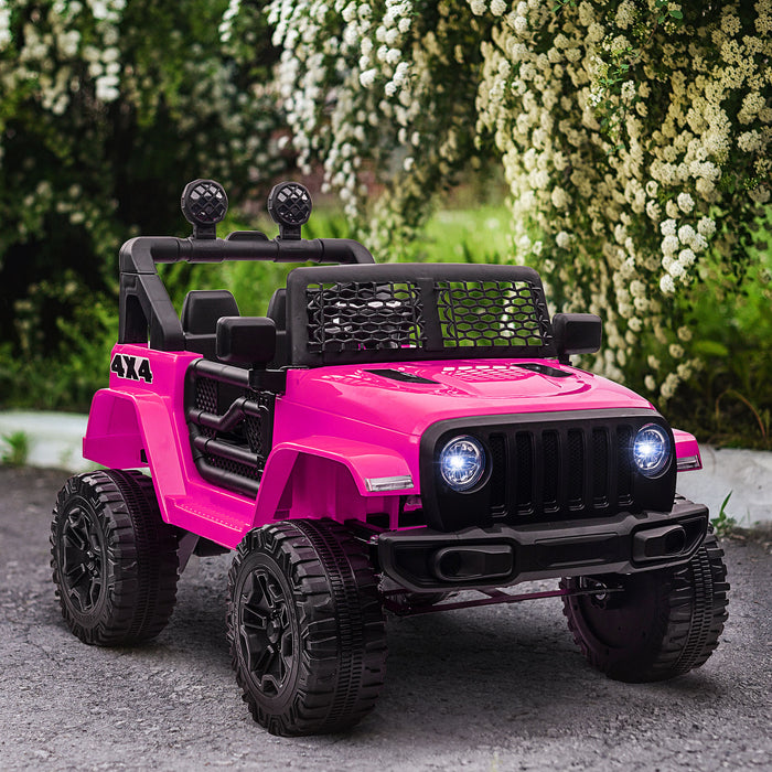 12V Electric Ride-On Car with 2 Motors - Off-Road Truck for Kids with Suspension and Lights - Pink Toy Vehicle with Parental Remote Control and Horn
