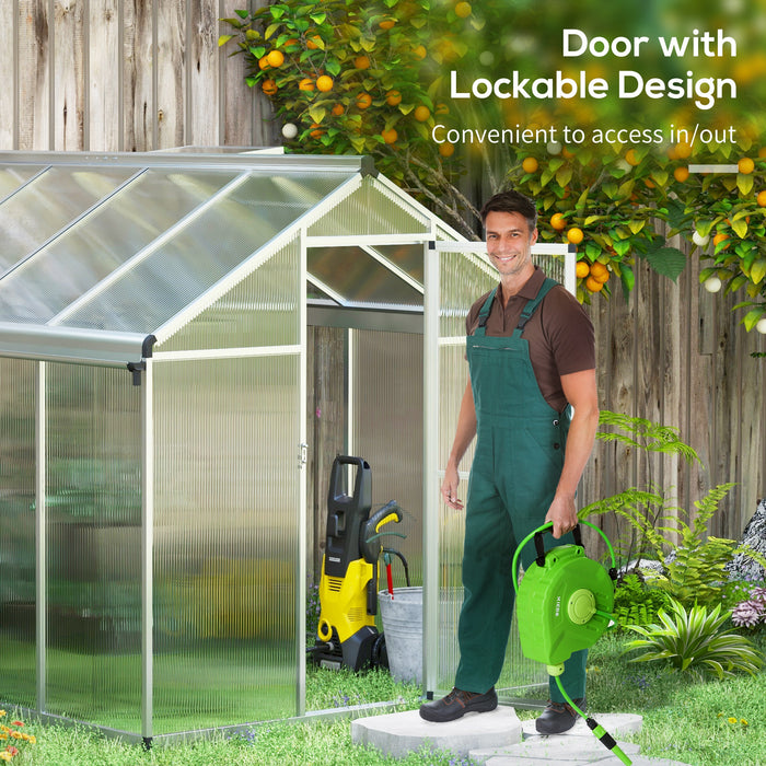 Polycarbonate Walk-In Greenhouse 6x8ft - Sturdy Construction with Rain Gutters, Door, and Window - Perfect for Growing Garden Plants and Vegetables