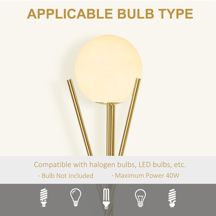 Modern Globe Lampshade Tripod Floor Lamp - E27 Base with Convenient Foot Switch - Elegant Gold and White Lighting Solution for Living Room and Bedroom