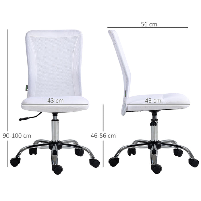 Mesh Swivel Office Chair with Adjustable Height - Armless Ergonomic Computer Desk Chair, White - Ideal for Comfortable Studying & Home Office Use