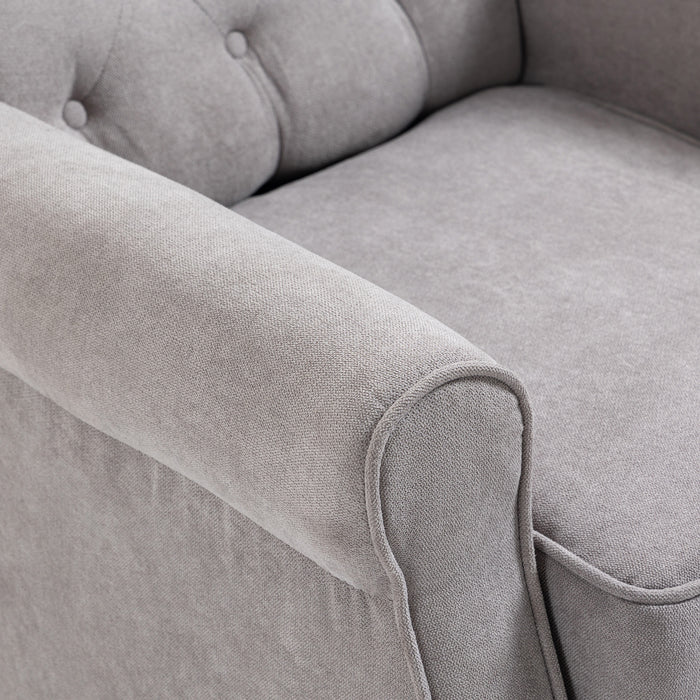 Wingback Retro Accent Chair - Sturdy Wooden Frame Button Tufted Armchair in Grey - Elegant Seating for Living Room or Bedroom