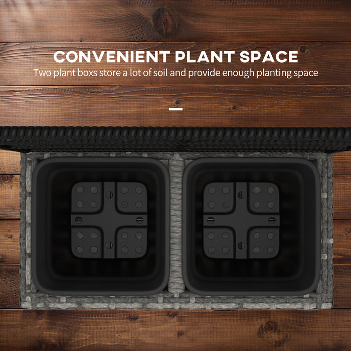 Garden Rattan Planter with Trellis - 22L Capacity Mixed Grey PE Rattan Free Standing Raised Flower Bed with Dual Plant Boxes - Ideal for Climbing Plants and Outdoor Decoration