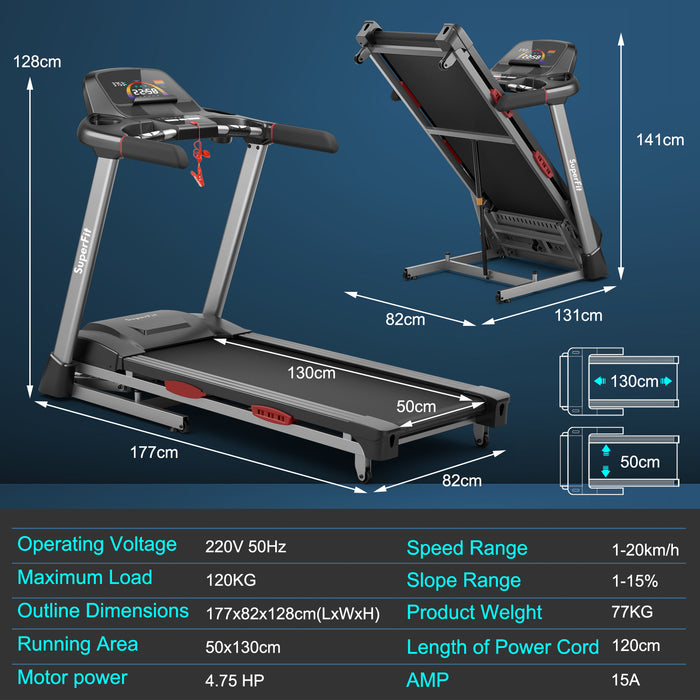 4.75HP Folding Treadmill - High-Speed Home Workout Equipment with 20 Preset Programs & Bluetooth Speakers - Perfect Cardio Solution for Fitness Enthusiasts