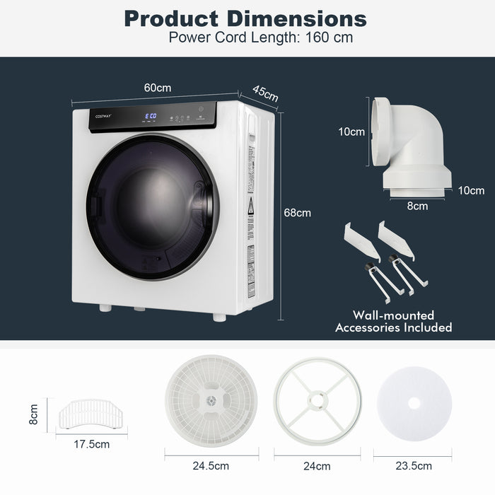 Compact Dryer 4KG - Stainless Steel Tub & Multi-layer Filtration in White Color - Ideal for Small Spaces and Quick Drying Needs