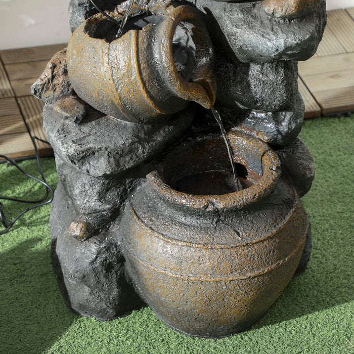 Solar-Powered 4-Tier Jar Fountain with LED Illumination - Cascading Waterfall Feature with Pump for Garden & Patio - Eco-Friendly Indoor/Outdoor Decor, 72cm Tall