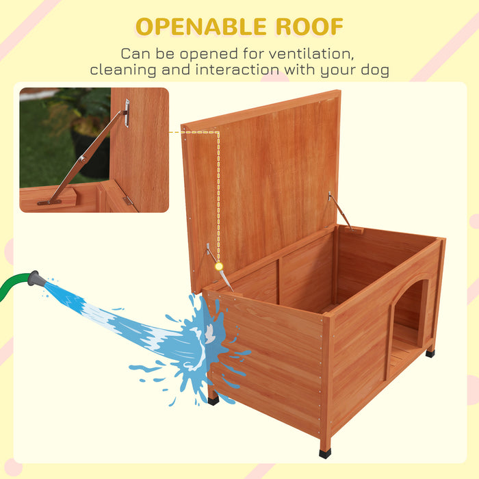 Outdoor Wooden Dog Kennel - Removable Floor, Openable Roof, Water-Resistant - Comfortable Shelter for Pets in Natural Wood Tone