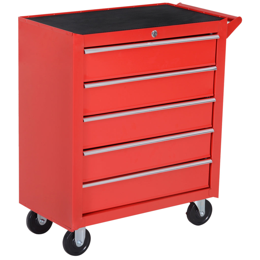 5-Drawer Roller Cabinet - Sturdy Tool Storage Organizer with Wheels and Handle for Workshop - Portable Chest for Garage Mechanics and DIY Enthusiasts
