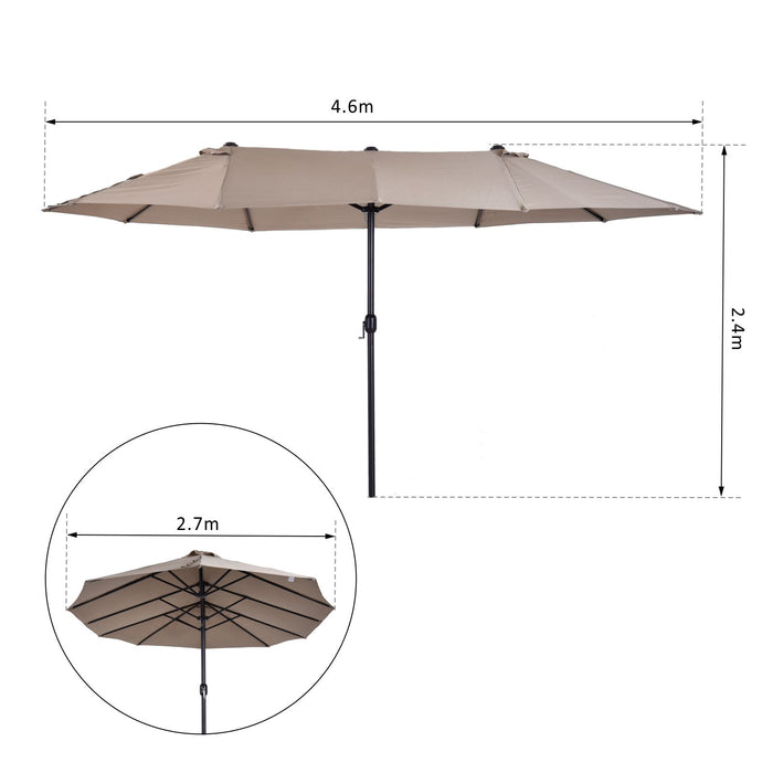 Double-Sided 4.6m Garden Parasol - Sun Umbrella with Patio Shelter Canopy for Outdoor Shade, Tan - Ideal for Market, Beach, and Backyard Relaxation