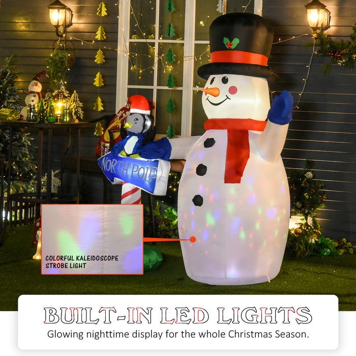 Inflatable Snowman & Penguin with North Pole Sign - 1.9m LED-Lit Christmas Holiday Yard Decor - Perfect for Indoor/Outdoor Festive Lawn Display