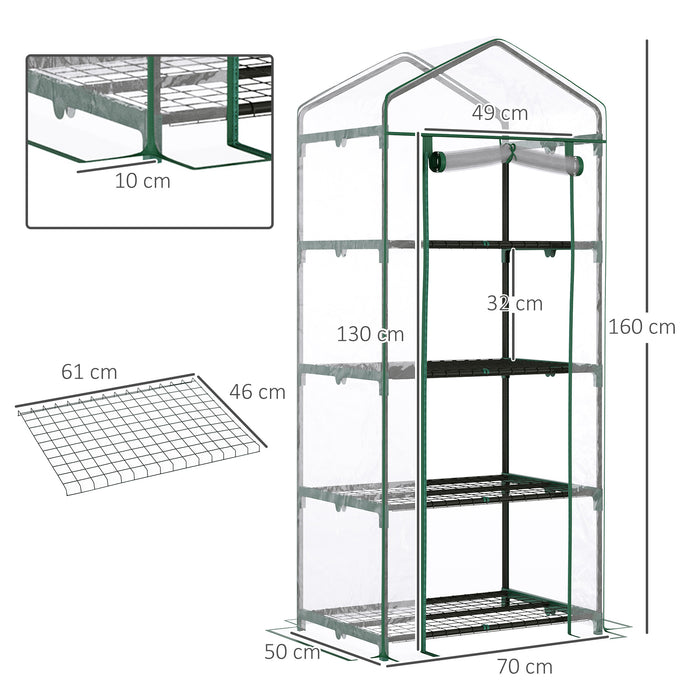 4-Tier Mini Greenhouse - Portable Metal Frame with Clear Transparent Cover, 160H x 70L x 50W cm - Ideal for Growing Plants & Seedling Protection