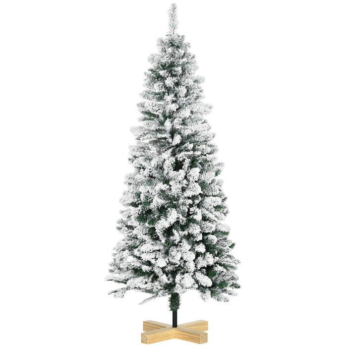 Xmas Pencil Tree with Snow Flocking - 5' Artificial Christmas Tree with 426 Lifelike Branches & Auto Open - Sturdy Pinewood Base for Festive Home Decor