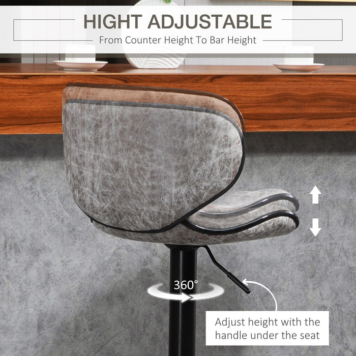 Adjustable Height Swivel Bar Stools, Set of 2, Armless, Grey Microfiber - Contemporary Counter Chairs with Soft Upholstery - Perfect for Kitchen Island or Home Bar Seating