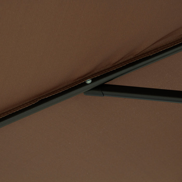 Round Steel Frame Market Umbrella - 3x2.45m Garden Parasol with Sunshade Canopy, Coffee Color - Ideal Outdoor Shade Solution for Patio Areas