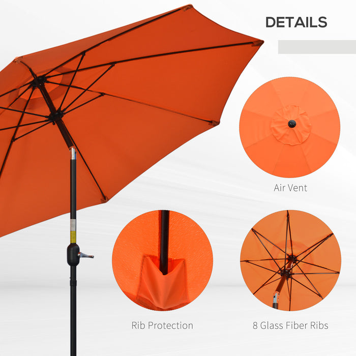 2.6M Patio Parasol Sun Umbrella - Tilt Shade Shelter, Crank Opening, 8-Rib Aluminum Frame, Orange - Ideal for Outdoor Comfort and UV Protection