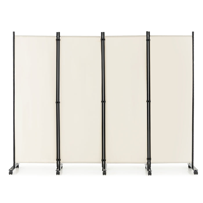 4-Panel Folding Room Divider - Wheeled Separator for Living Room, Bedroom in Black - Ideal for Space Management and Privacy Enhancement
