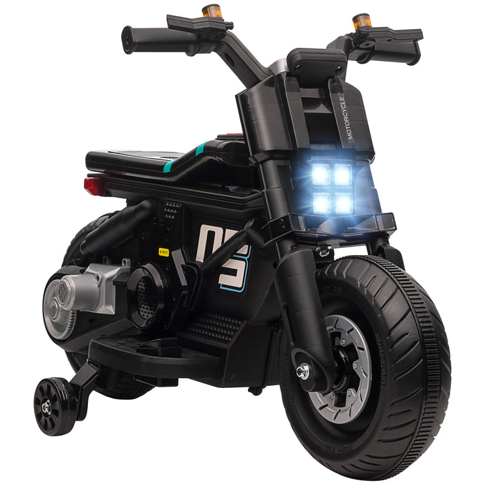 Kids' Electric Motorcycle with Sound Effects - Interactive Toy Ride-on with Siren, Horn, Headlights & Music, Stabilizing Training Wheels - Ideal for 3-5 Year Old Toddlers, Black