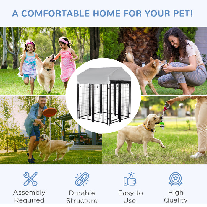 Outdoor Dog Kennel Playpen with UV-Resistant Canopy - Lockable Metal Fence for Pets, 120x120x138cm - Ideal for Small to Medium Dogs' Play & Security
