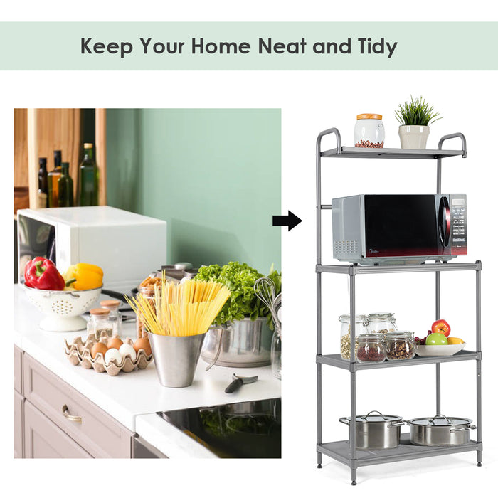 Microwave Oven Shelf 4-Tier - Adjustable Height, Equipped with Foot Pads, White - Ideal for Maximizing Kitchen Space