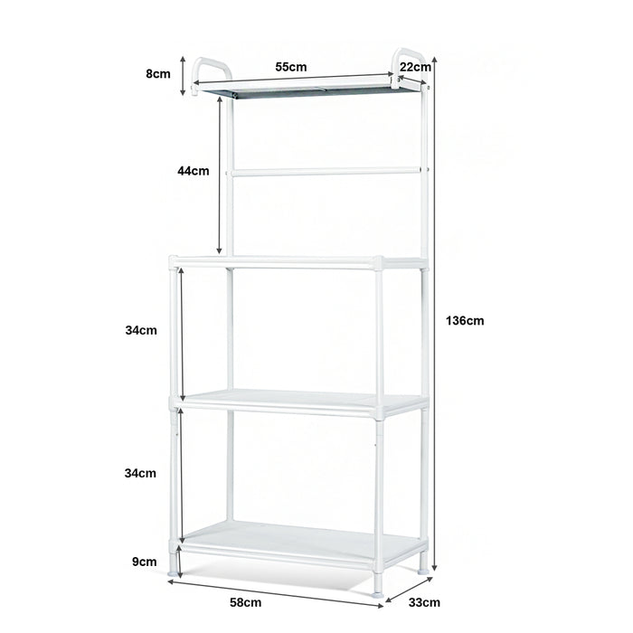 Microwave Oven Shelf 4-Tier - Adjustable Height, Equipped with Foot Pads, White - Ideal for Maximizing Kitchen Space