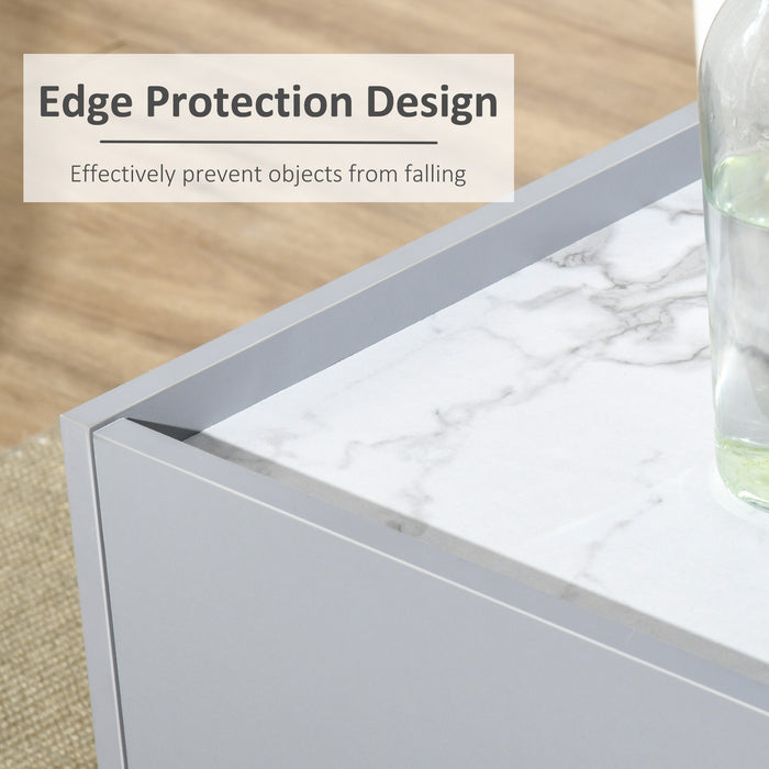 Duo Storage Two-Tone Coffee Table - Modern Marble Effect with Shelf and Drawer - Elegant Grey and White Side Table with Wooden Legs for Living Room