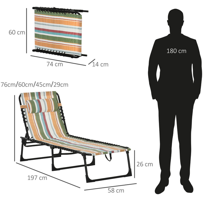 Beach Chaise Folding Sun Lounger - 4-Position Adjustable Garden Recliner Chair - Ideal for Camping, Hiking & Outdoor Relaxation