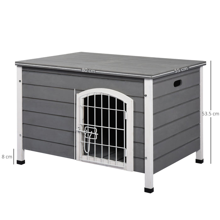 Wooden Dog Crate Kennel with Lockable Door - Small Pet House, Openable Top, Durable Construction in Gray - Ideal for Dogs and Small Animals Security and Comfort