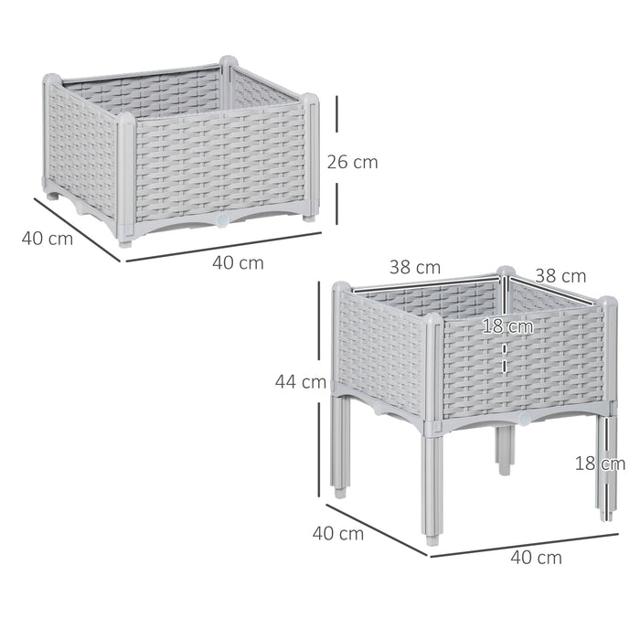 Elevated Garden Planters - 40cm x 40cm x 44cm Set of 2, Grey PP Patio Flower & Vegetable Planting Containers - Ideal for Gardeners and Outdoor Decor Enthusiasts