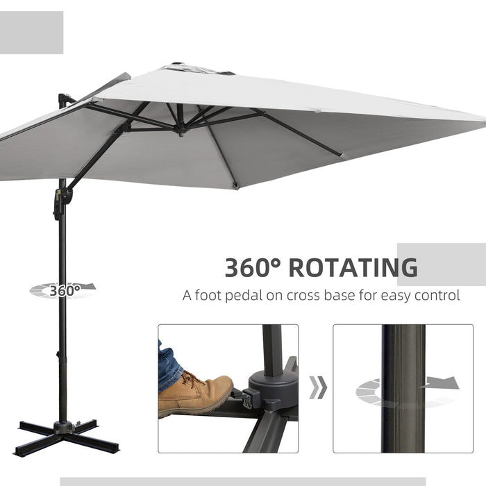 Cantilever Parasol Square Umbrella - 2.7m Overhanging Canopy with Crank, Tilt Function, 360° Rotatable Aluminium Frame - Ideal Sunshade for Garden, Patio, Backyard