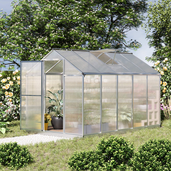 Large Walk-In Greenhouse - 6x10 ft Clear Polycarbonate with Sturdy Aluminium Frame - Ideal for Growing Garden Plants and Vegetables