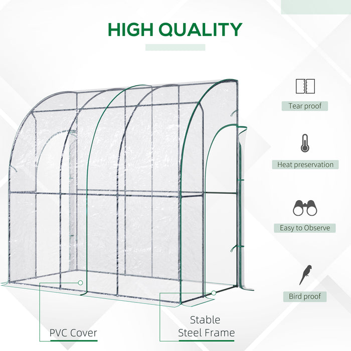 Outdoor Walk-In Tunnel Greenhouse with Sloping PVC Cover - Zippered Roll-Up Door and Clear Design for Gardening - Ideal for Plant Protection and Growth, 214 x 118 x 212 cm