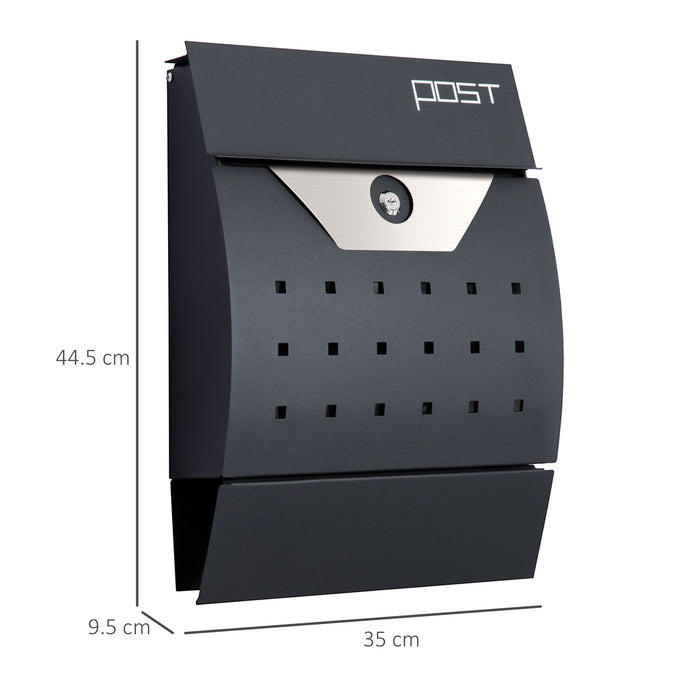 Outdoor Lockable Steel Mailbox - Wall Mounted Post Letter & Newspaper Holder with Waterproof Lid - Secure Mail Solution for Home Use
