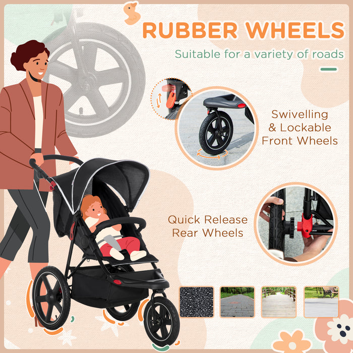Lightweight Foldable Running Baby Stroller - Three-Wheeler with Adjustable Reclining Seat and Sun Canopy - Easy Maneuverability for Active Parents