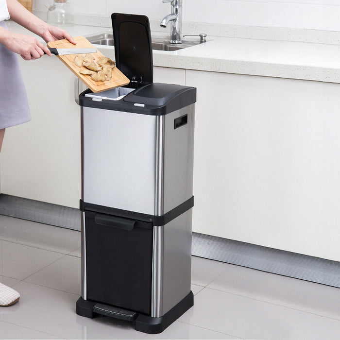 32L Stainless Steel Bin - Recyclable Waste Management Pedal Bin - Perfect Solution for Eco-Friendly Homes & Offices