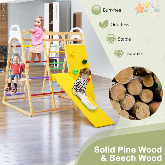 Wooden Jungle Gym Playset - 8-in-1 Climber Set with Monkey Bars - Perfect Outdoor Activity for Kids