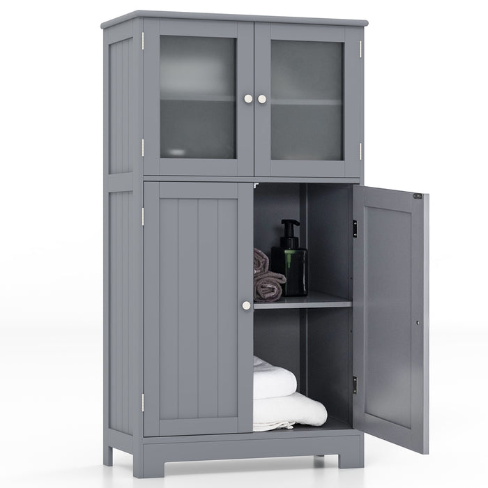 Bathroom Floor Cabinet - 4-Door Model with Glass Doors and Adjustable Shelf in Black - Ideal Storage Solution for Organization Enthusiasts