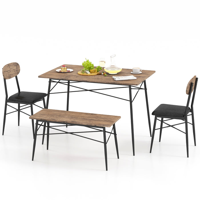 Dining Table Set with 4 Pieces - Includes Bench & Faux Leather Chairs - Ideal for Home Dining Room Furniture