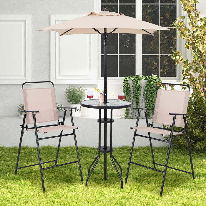 4 Pieces Outdoor Bar Set - Includes 2 Folding Counter Height Chairs and Umbrella - Ideal for Garden Parties and Dining Al Fresco