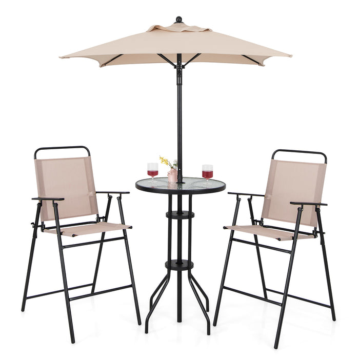 4 Pieces Outdoor Bar Set - Includes 2 Folding Counter Height Chairs and Umbrella - Ideal for Garden Parties and Dining Al Fresco