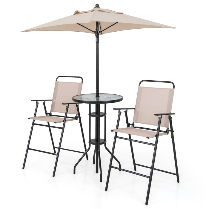 4 Pieces Outdoor Bar Set - Includes 2 Folding Counter Height Chairs and Umbrella - Ideal for Garden Parties and Dining Al Fresco