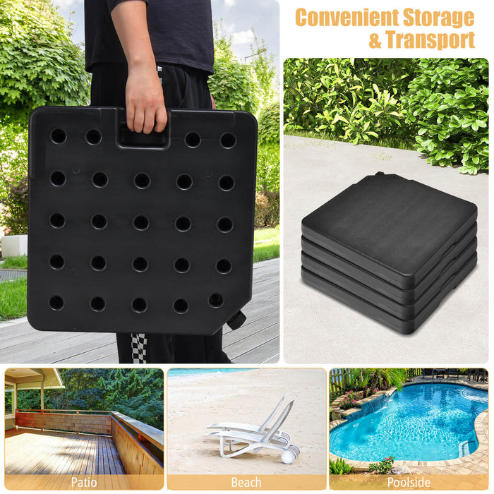 Square Outdoor Umbrella Base, 4 Piece Set - Portable and Easy-Carry with Handle - Perfect for Patio and Outdoor Areas