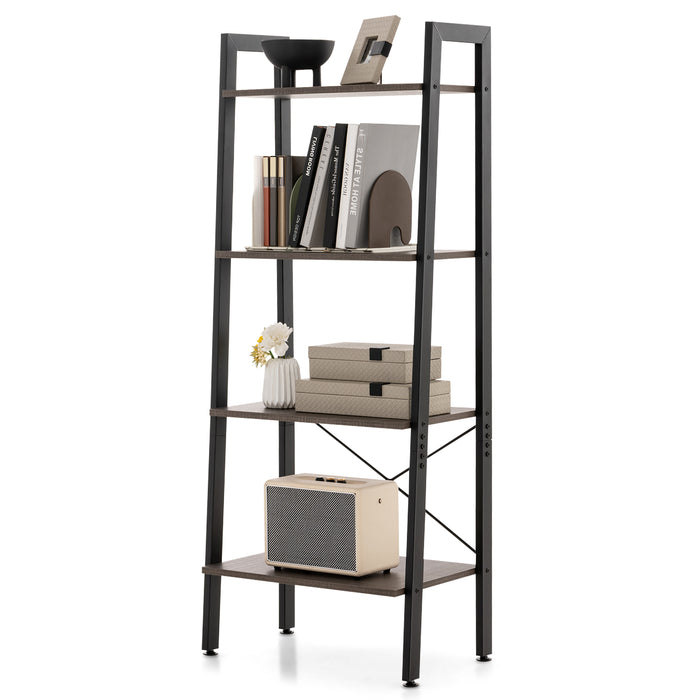 Rustic Brown 4-Tier Bookshelf - Compact Metal Frame Home Storage ...